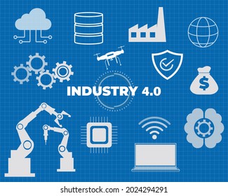 Robotic futuristic hud background. concept of automatization, machinery, robotic technology, industrial revolution and artificial intelligence. physical system icons ,Internet of things network,smart