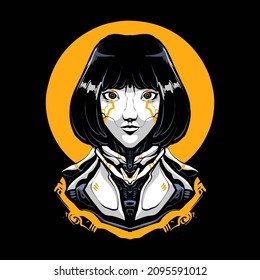 the robotic girl illustration vector