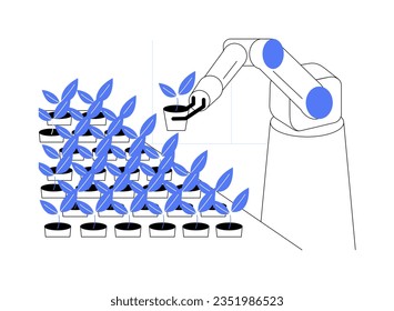 Robotic greenhouse abstract concept vector illustration. Greenhouse robotic working system, modern farming technology, innovation in agriculture industry, planting seedlings abstract metaphor.