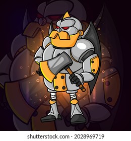 The robotic guard with the big axe esport logo design of illustration