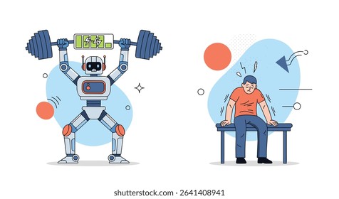 The Robotic Gym Revolution A Strong Robot Lifting Weights Next To Man
