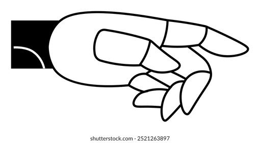 A robotic hand with articulated fingers extending forward. Ideal for technology, robotics, artificial intelligence, industrial design, innovation concepts. Simple line art style.