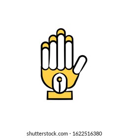 robotic hand, artificial intelligence concept yellow hand drawn theme