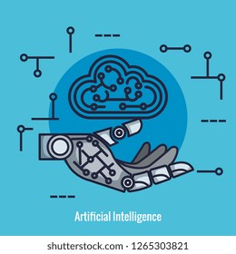 robotic hand with artificial intelligence icons