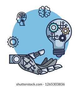 robotic hand with artificial intelligence icons