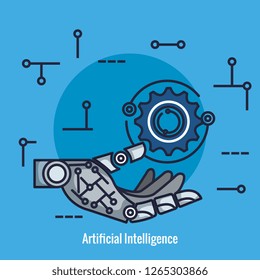 robotic hand with artificial intelligence icons