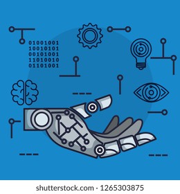 robotic hand with artificial intelligence icons