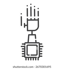 Icono robótico del Vector del circuito del semiconductor de la automatización de la tecnología del microprocesador de la mano para el App y el Sitio web
