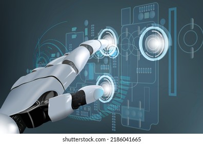Robotic hand controls a high-tech board,vector design image