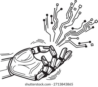  Mano robótica con flujo de circuitos digitales: Tecnología de IA, cibernética, innovación, conectividad, diseño futurista