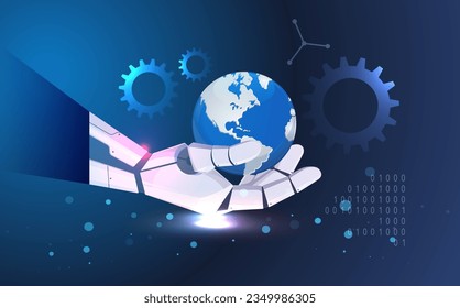 Mano Robótica - Habilitar crecimiento e innovación - Impacto global de la automatización - Banner - Ilustración como archivo EPS 10
