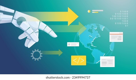 Robotic Hand - Enable Growth and Innovation - Global Impact of Automation  - Banner - Illustration as EPS 10 File