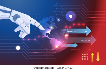 Robotic Hand - Enable Growth and Innovation - Global Impact of Automation  - Banner - Illustration as EPS 10 File