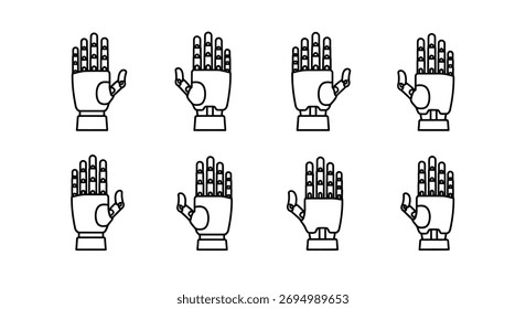 Collection de geste de main robotique pose divers doigts mécaniques Image vectorielle de technologie d'automatisation industrielle