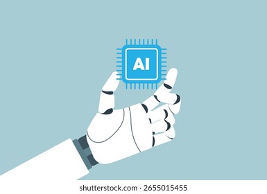 Robotic Hand Holding Artificial Intelligence Chip vector illustration.