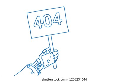 robotic hand holding board error 404 problem artificial intelligence technology concept robot assistance horizontal sketch doodle horizontal vector illustration