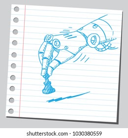 Robotic hand holding chess pawn piece (sketch style drawing) 