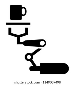 
robotic hand holding a mug to serve, icon denoting serving robot glyph icon 
