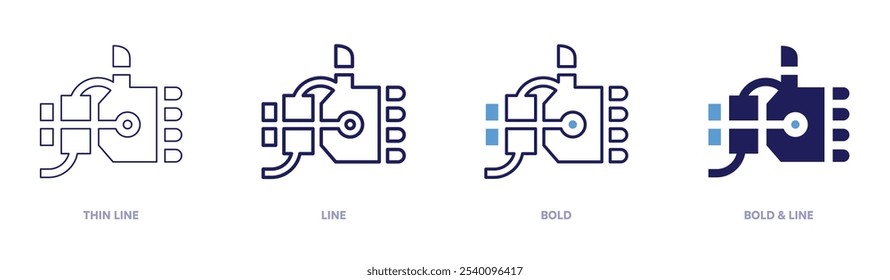 Robotic hand icon in 4 different styles. Thin Line, Line, Bold, and Bold Line. Duotone style. Editable stroke.