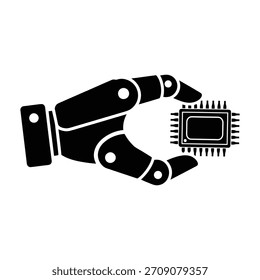 Un ícono de mano robótica sostiene un microchip, la tecnología.