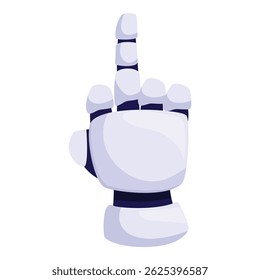 Robotic hand with its index finger pointing upwards, as if interacting with a touchscreen or virtual reality interface