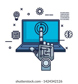 robotic hand index with laptop vector illustration design