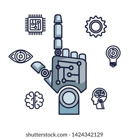 robotic hand index with set icons vector illustration design