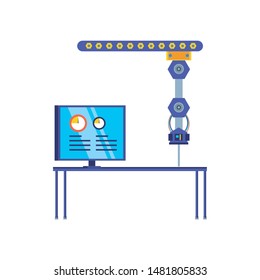 robotic hand industrial with computer display