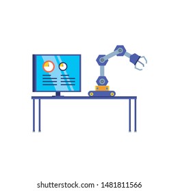 robotic hand industrial with computer display