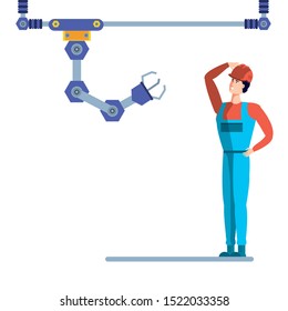 robotic hand industrial with worker character vector illustration design