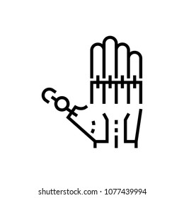 Robotic hand - line design single isolated icon on white background. High quality black pictogram, emblem. Cyber glove for virtual reality, digital device