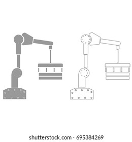 Robotic hand manipulator grey set icon .