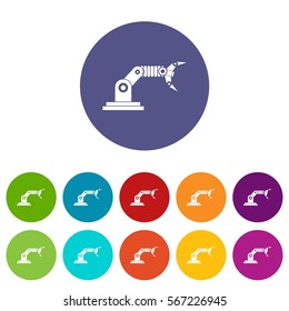 Robotic hand manipulator set icons in different colors isolated on white background