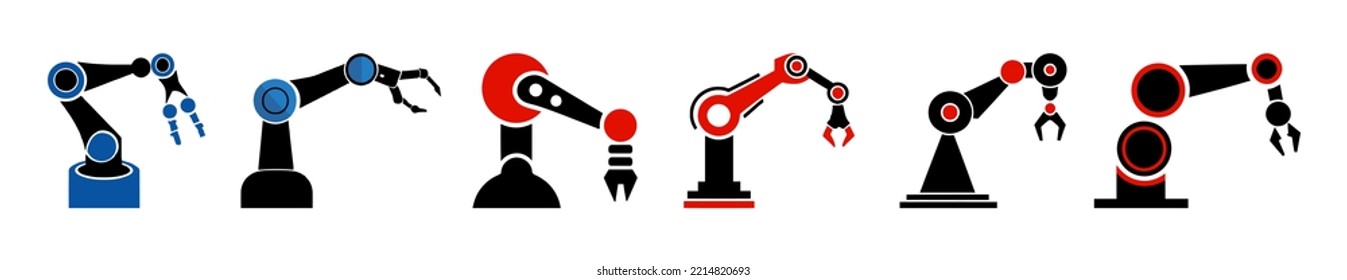 Robotic Hand Manipulator Silhouette Symbol Icon. Robot Limb Logo. Robot Arm. Automation, Robot, CNC Shape Logo.