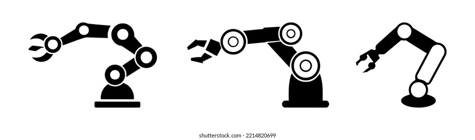 Robotic Hand Manipulator Silhouette Symbol Icon. Robot Limb Logo. Robot Arm. Automation, Robot, CNC Shape Logo.