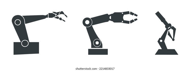 Robotic Hand Manipulator Silhouette Symbol Icon. Robot Limb Logo. Robot Arm. Automation, Robot, CNC Shape Logo.