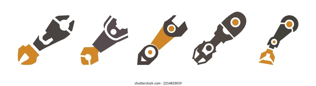 Robotic Hand Manipulator Silhouette Symbol Icon. Robot Limb Logo. Robot Arm. Automation, Robot, CNC Shape Logo.