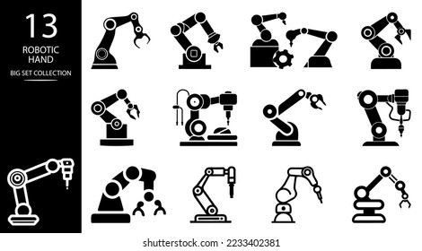 Robotic hand manipulator silhouette symbol icon. Robot limb logo. Robot arm. automation, robot, CNC shape logo.
