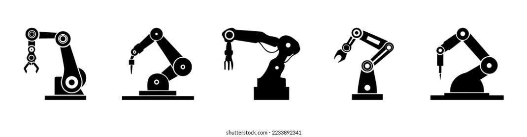 Robotic hand manipulator silhouette symbol icon. Robot limb logo. Robot arm. automation, robot, CNC shape logo.