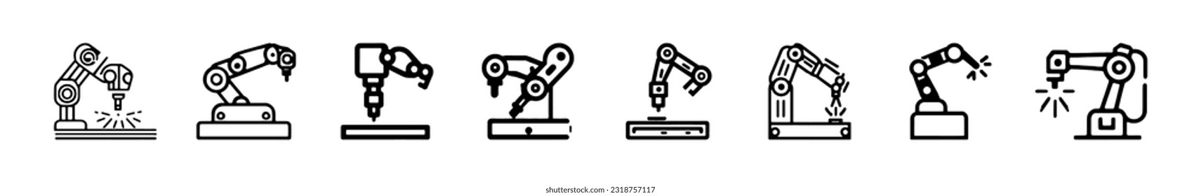 Robotic hand manipulator silhouette symbol icon. Robot limb logo. Robot arm. automation, robot, CNC shape logo.