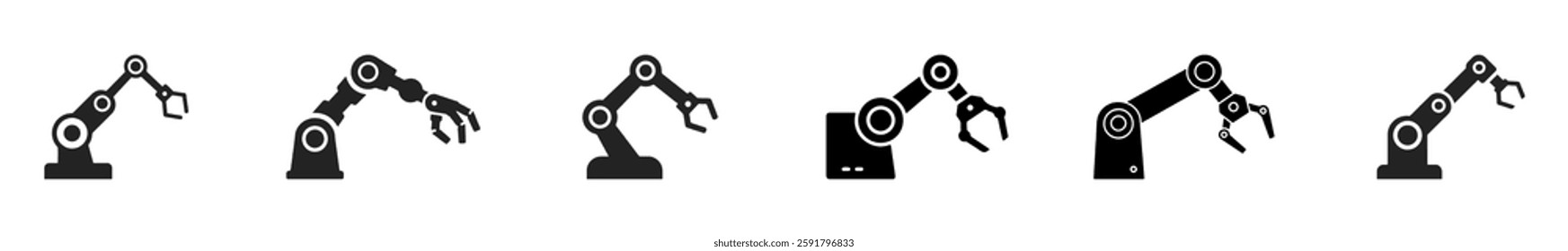 Robotic hand manipulator silhouette symbol icon. Robot limb logo. Robot arm. automation, robot, CNC shape logo.