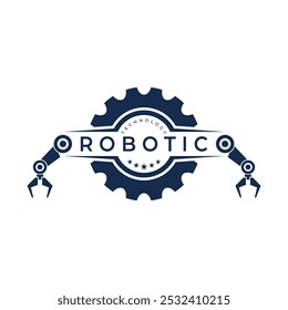 Ícone de símbolo de manipulador de mão robótico. Logotipo do membro robô. Braço de robô. automação, robô, logotipo de forma CNC.