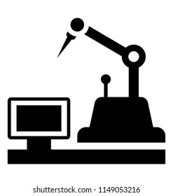 
A robotic hand for manufacturing process, glyph icon of industrial robot
