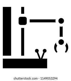 
A robotic hand for manufacturing process, glyph icon of industrial robot
