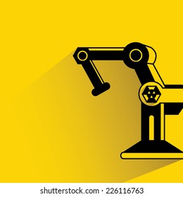 robotic hand on yellow background, flat and shadow theme, automation robot