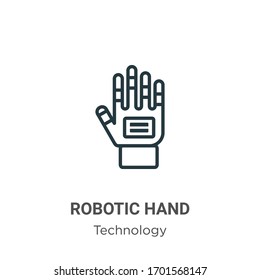 Robotic hand outline vector icon. Thin line black robotic hand icon, flat vector simple element illustration from editable technology concept isolated stroke on white background