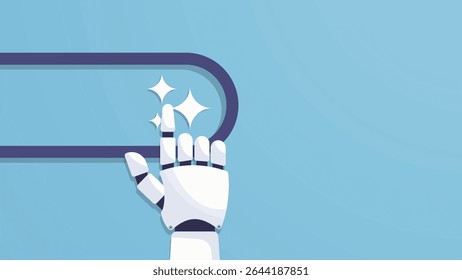 Robotic hand pointing a generative bar. Artificial intelligence and Machine learning technology. Robot hand using futuristic interface. Vector cartoon illustration.