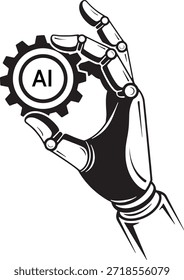 Roboter Hand Silhouette Icon Vektor KI Getriebe Automation Künstliche Intelligenz Maschinenbau Mechanische Technologie Futuristische Engineering Smart Robotics Logo Symbol Zeichen Digitale Innovation Illustration