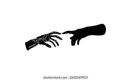 Robotic hand symbol, black isolated silhouette