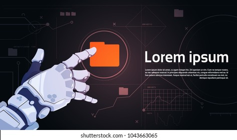 Robotic Hand Touch File Folder Button On Digital Screen Banner With Copy Space Flat Vector Illustration